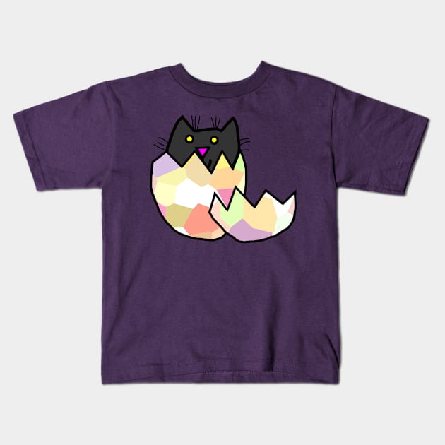 Black Cat Hatching from Easter Egg as Kitten Kids T-Shirt by ellenhenryart